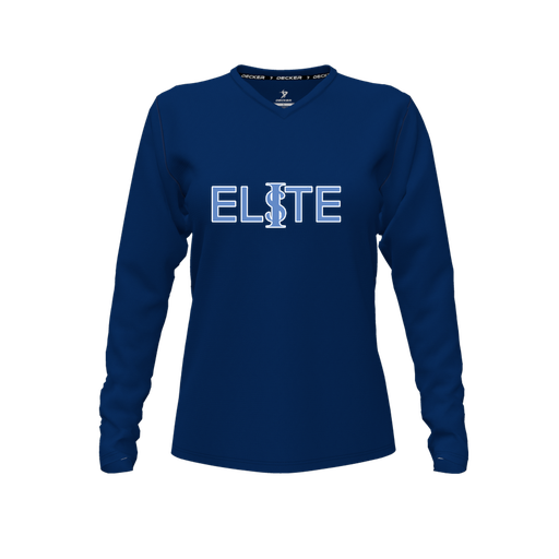 [FTLVCFNV-FYXS-LOGO1] Decker Comfort T-Shirt (Female Youth XS, Navy, V Neck, Logo 1, Long Sleeve)