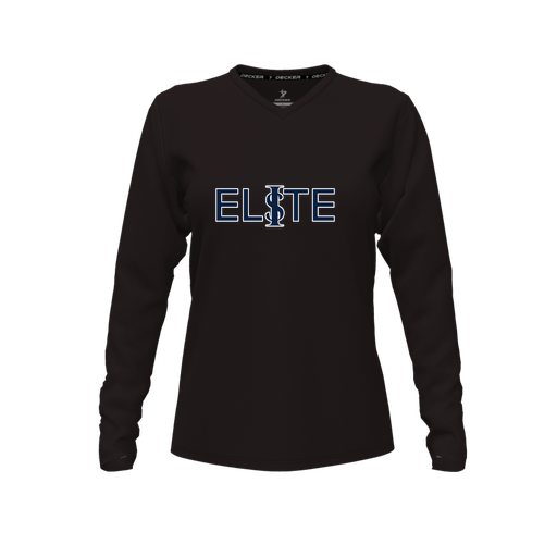 [CUS-DFW-TEES-PER-VNK-LSL-BLK-FYXS-LOGO3] Decker Performance T-Shirt (Female Youth XS, Black, V Neck, Logo 3, Long Sleeve)