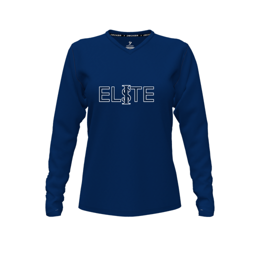 [FTLVPTNV-FYXS-LOGO3] Decker Performance T-Shirt (Female Youth XS, Navy, V Neck, Logo 3, Long Sleeve)