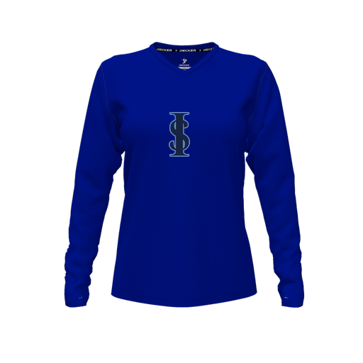 [FTLVPTRY-FYXS-LOGO2] Decker Performance T-Shirt (Female Youth XS, Royal, V Neck, Logo 2, Long Sleeve)