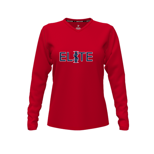 [CUS-DFW-TEES-PER-VNK-LSL-RED-FYXS-LOGO3] Performance T-Shirt (Female Youth XS, Red, V Neck, Logo 3, Long Sleeve)